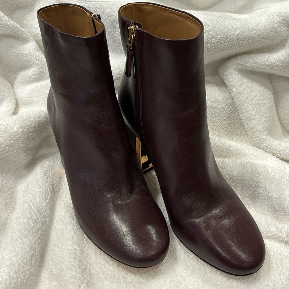 Tory Burch Gigi Leather Block Heel Ankle Boot Bootie Black Cherry New